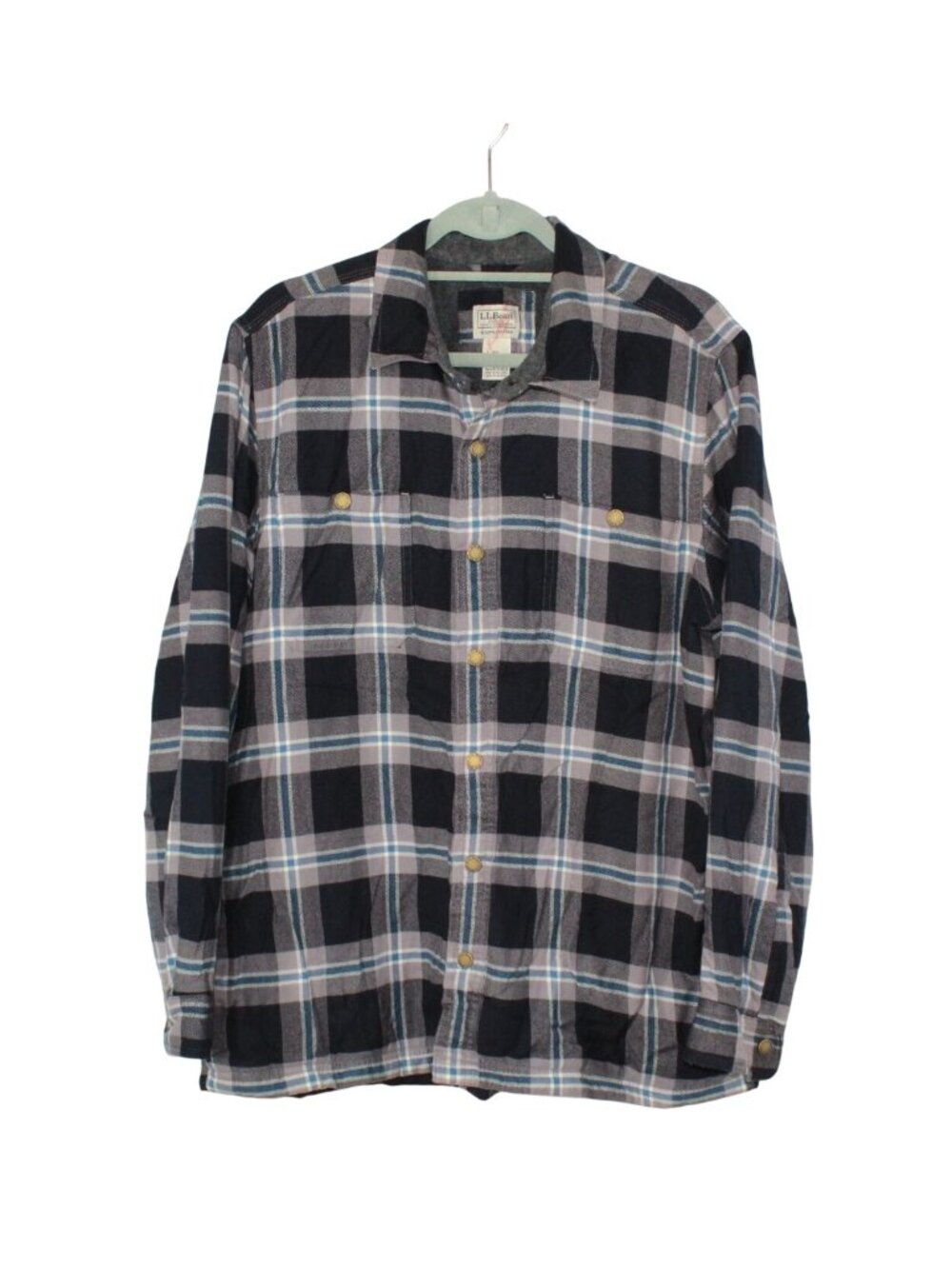 LL Bean Fleece Lined Flannel Shirt Traditional Fit Coal Cozy Warm Layering Large